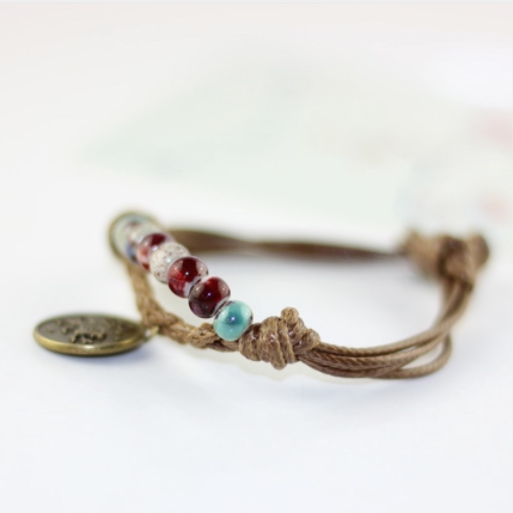 Aquarius Zodiac Charm Beaded Rope Bangle Bracelet - Picture 4 of 8